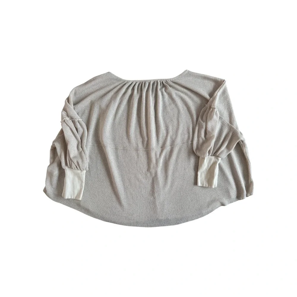 Free People Oversized Knit Balloon Sleeve‎ Blue Bell Henley XS Beige Long Sleeve